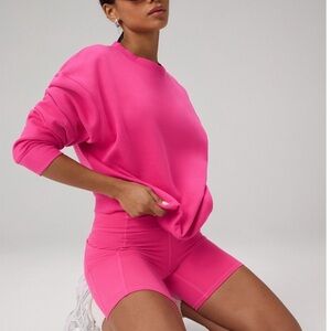Fabletics Cozy Fleece Crew Neck Sweatshirt in Pink Crush
